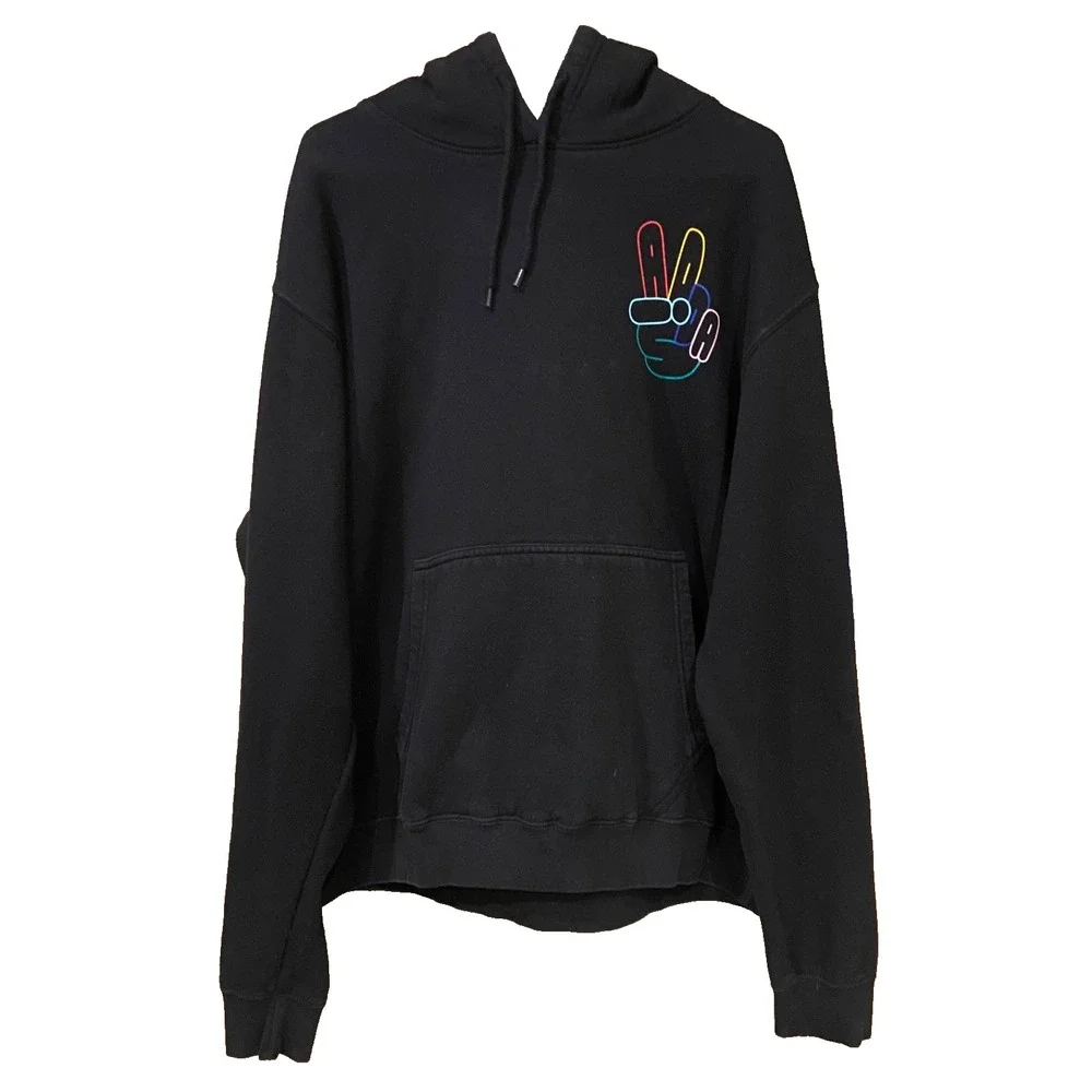 adidas Originals Hoodie Men's XL Black Peace Logo Pullover Hooded Sweatshirt GUC